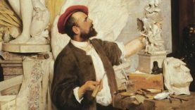 Temple János: Stróbl Alajos munka közben, 1880-as évek, olaj, vászon, 111 × 141 cm Szépművészeti Múzeum – MNG