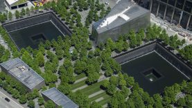 Aerial view of the plaza in spring.